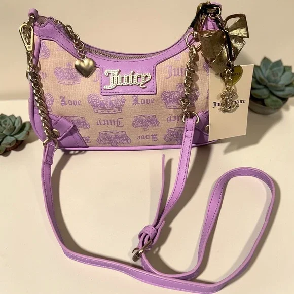 Juicy Couture Shoulder Bag Womens Lavender Purple New Monogram Y2K Crossbody - Picture 2 of 11